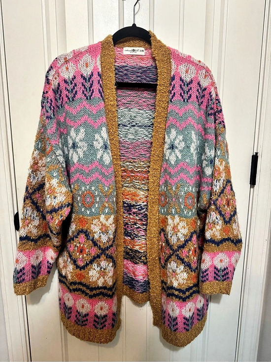 NATURAL LIFE Sweaters - Natural Life Patterned Open Front Cardigan Pink S/M Like New